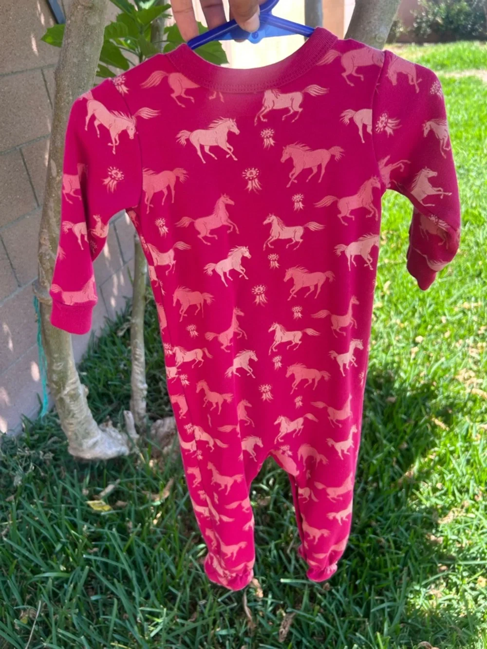 Shyanne Red Footed Pajamas with Cream Horse Print
